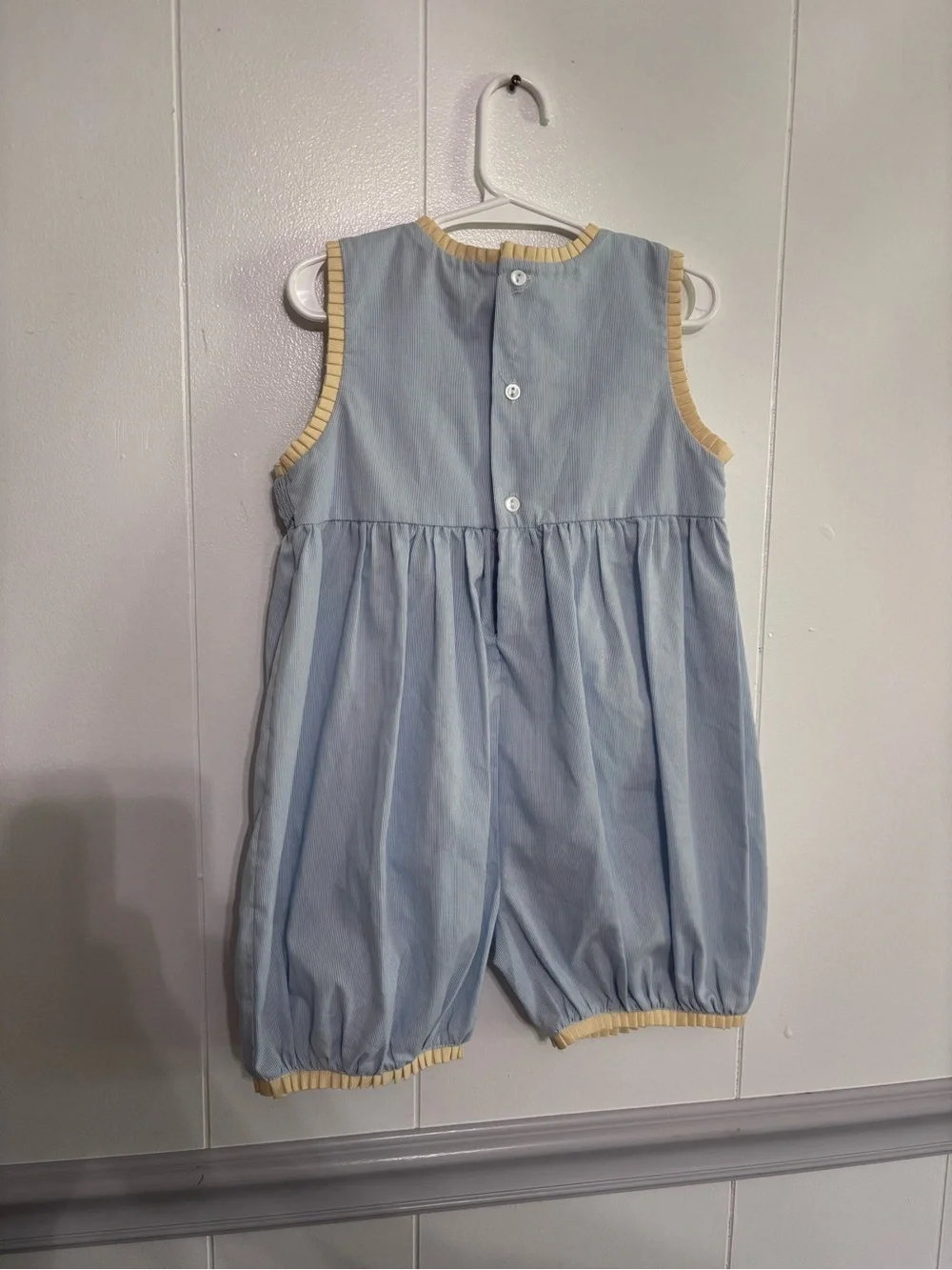 Light Blue Smocked Duck Applique Kids One-Piece Romper